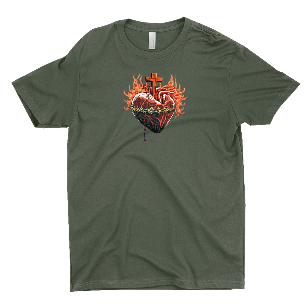 Sacred Heart Catholic T-shirt OD Green Front