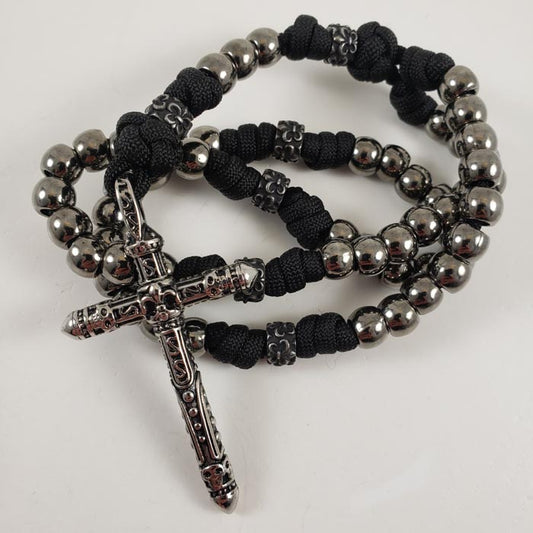 "The Hammer" Paracord Handmade Catholic Marian Devotion Rosary Memento Mori Gunmetal