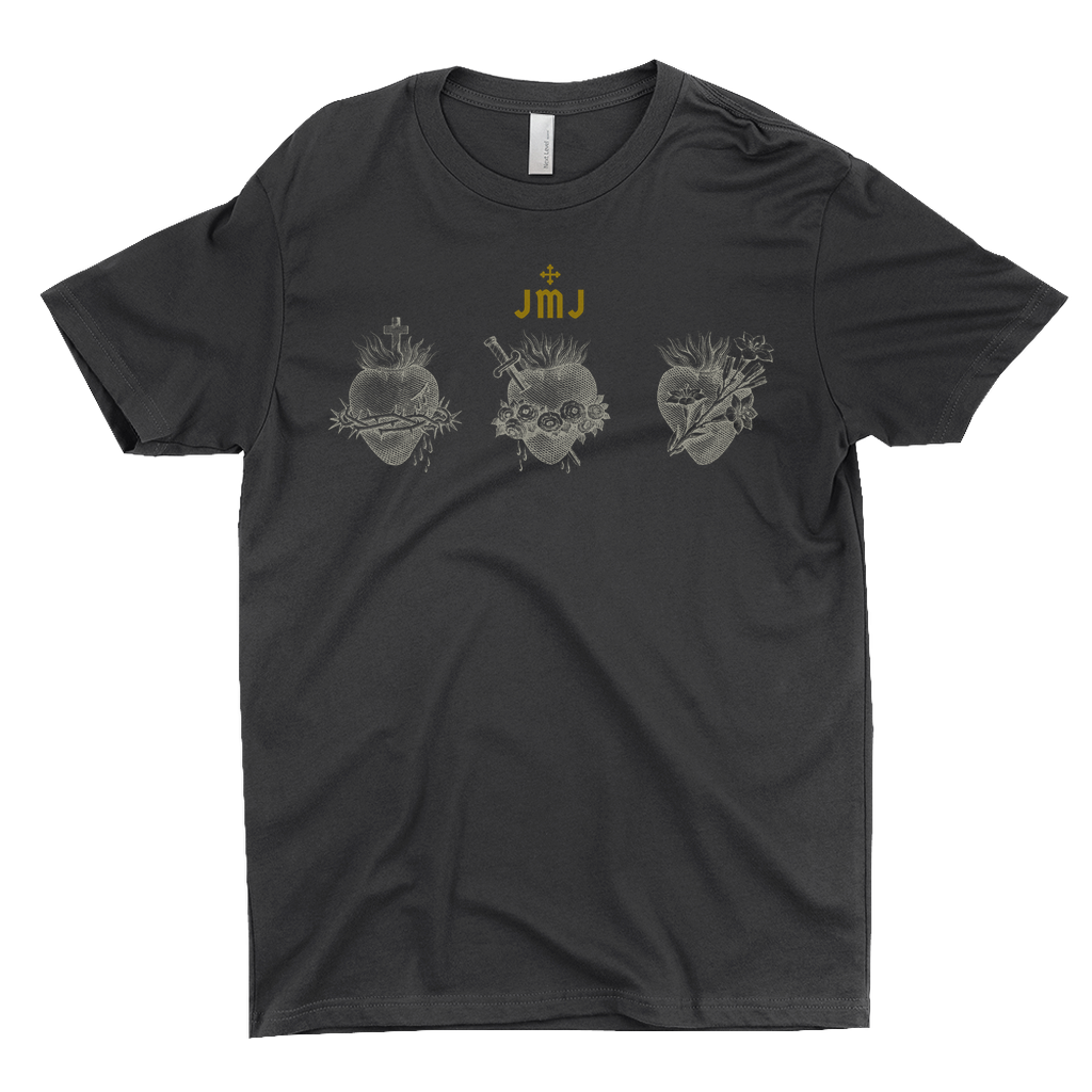 Burning Hearts Catholic T-Shirt  Black Front