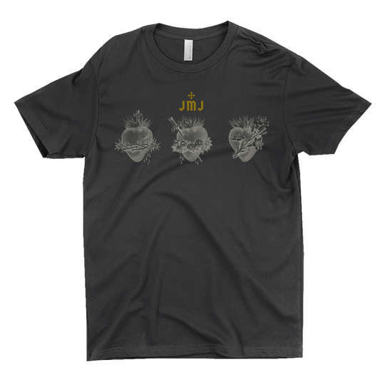 Burning Hearts Catholic T-Shirt  Black Front