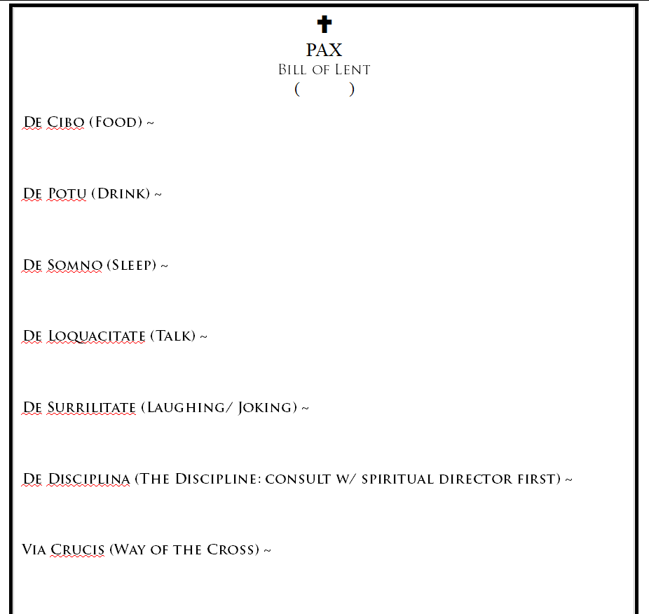 Benedictine Bill of Lent