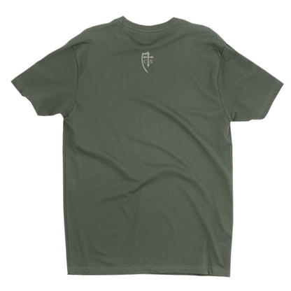 Sacred Heart Catholic T-shirt OD Green Back