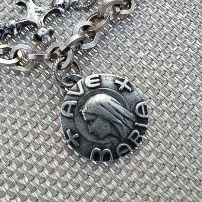 Ave Maria Pewter Bracelet Medal Detail