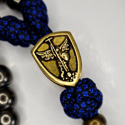 Saint Michael Thin Blue Line Paracord Rosary Centerpiece Front