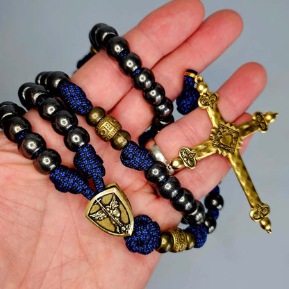 Saint Michael Thin Blue Line Paracord Rosary Model