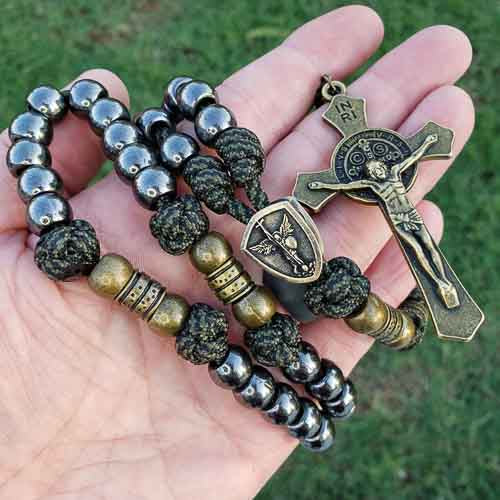 Saint Michael Serviam Paracord Rosary Model