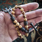 Cross and Shield Hand Knotted Leather Cord Olive Wood Rosary