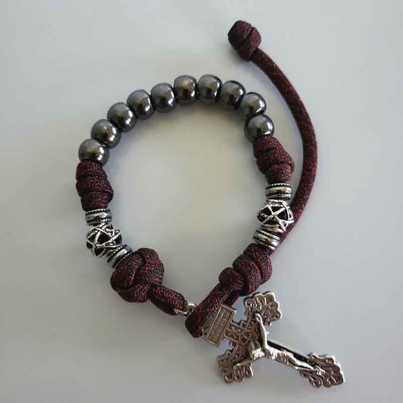 Trench Wrist Rosary Version 2 (TWR-V2) Paracord Rosary Bracelet Gunmetal Silver