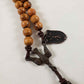 Cross and Shield Hand Knotted Leather Cord Olive Wood Rosary Saint Michael Medal