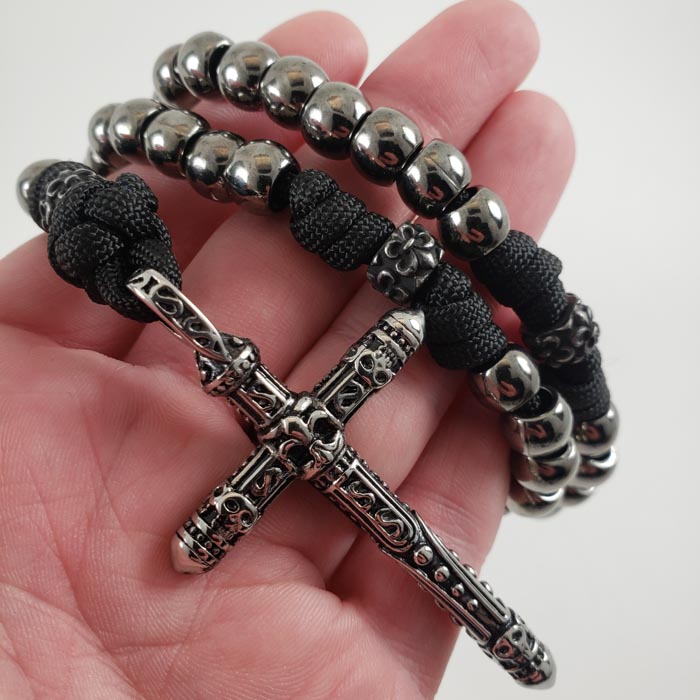 "The Hammer" Paracord Handmade Catholic Marian Devotion Rosary Memento Mori Gunmetal Size