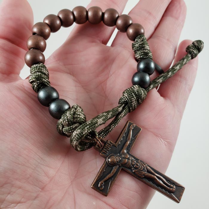 Ranger handmade cathoilc paracord rosary Virgin Mary devotion Cross and Shield Size 3