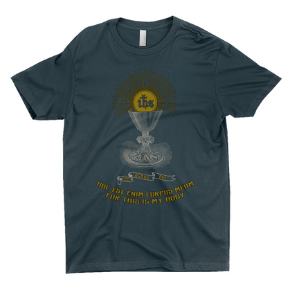 This Is My Body Catholic T-shirt Blue Front