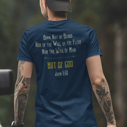 Born Not of Blood Catholic T-shirt Model Blue
