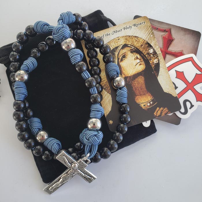 Handmade 15 Decade Catholic Rosary - Durable Black Acrylic Beads With 550 Paracord