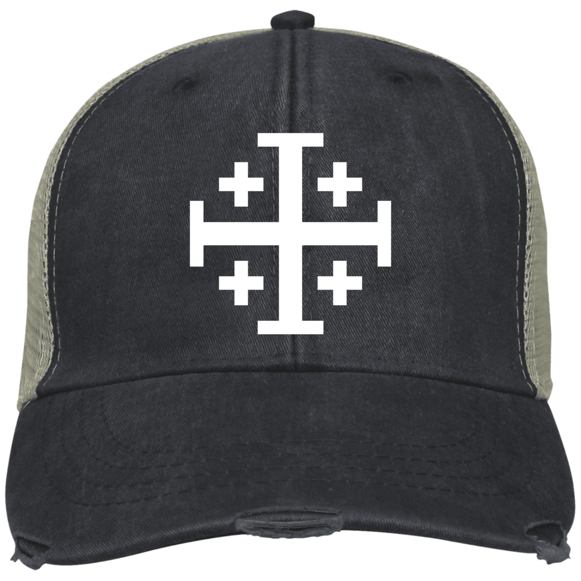 Jerusalem Cross Embroidered Ollie Cap Black/ Tan