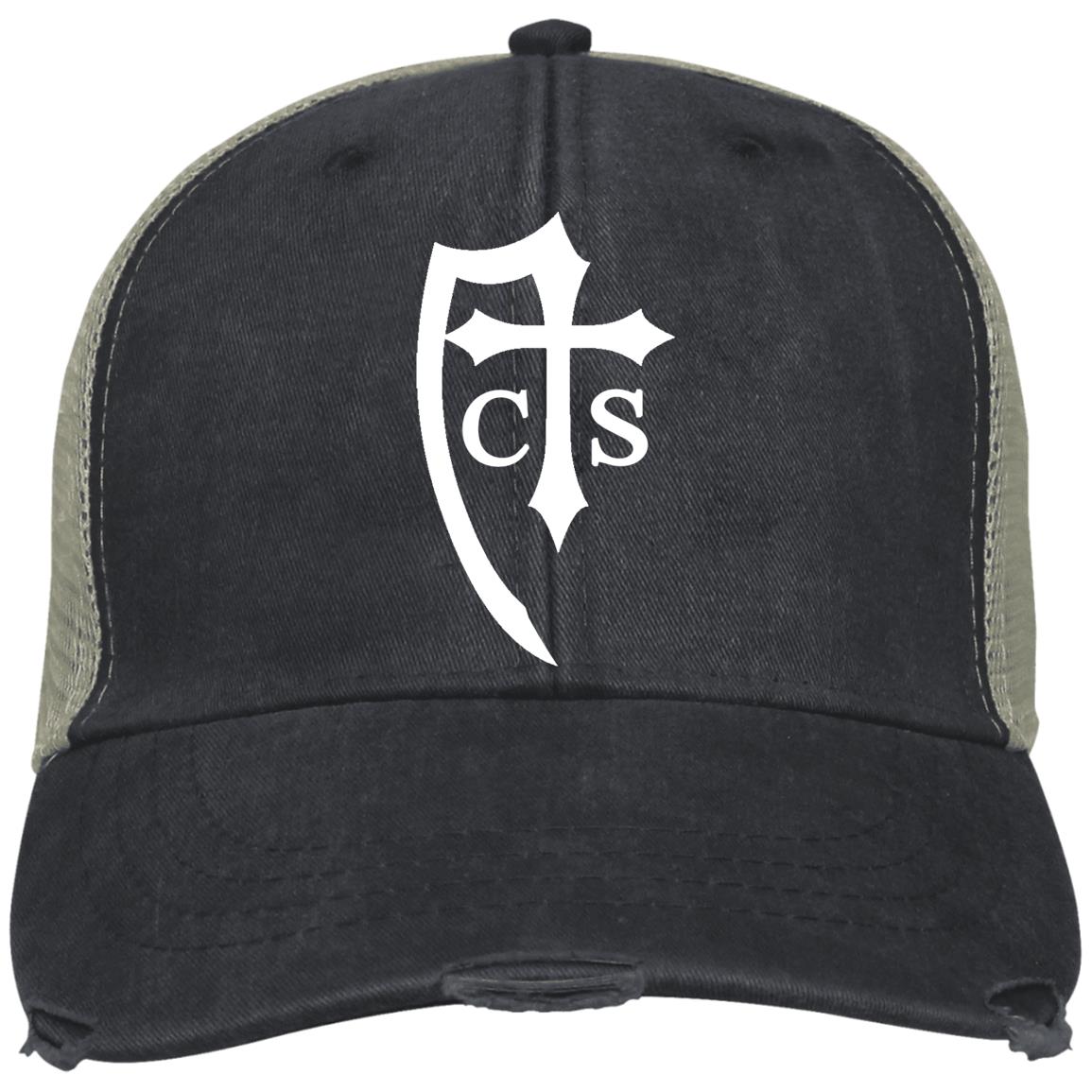 Catholic Cross and Shield Logo Snap Back Ball Black Tan