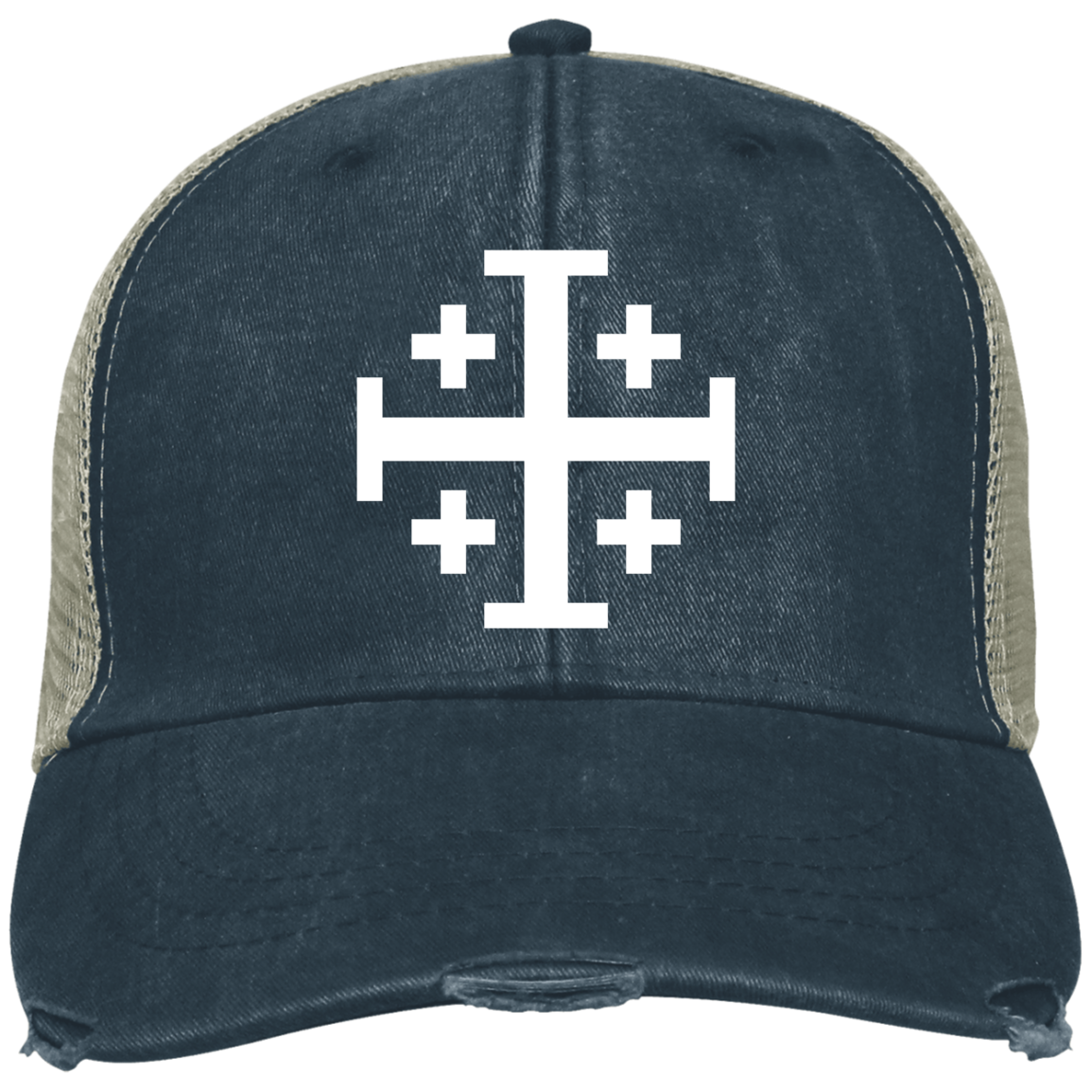 Jerusalem Cross Embroidered Ollie Cap Navy/ Tan