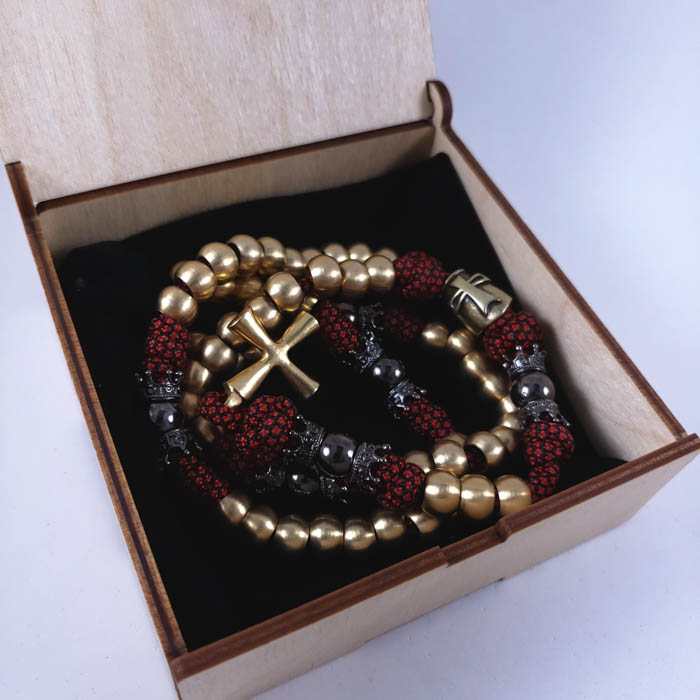 Cross and Shield Rosary Gift Box Keepsake Open Prop