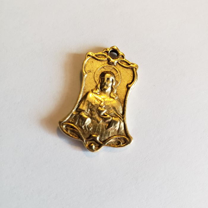 Sacred Heart of Jesus Gold Plate Catholic Devotional Medal Pendant Front