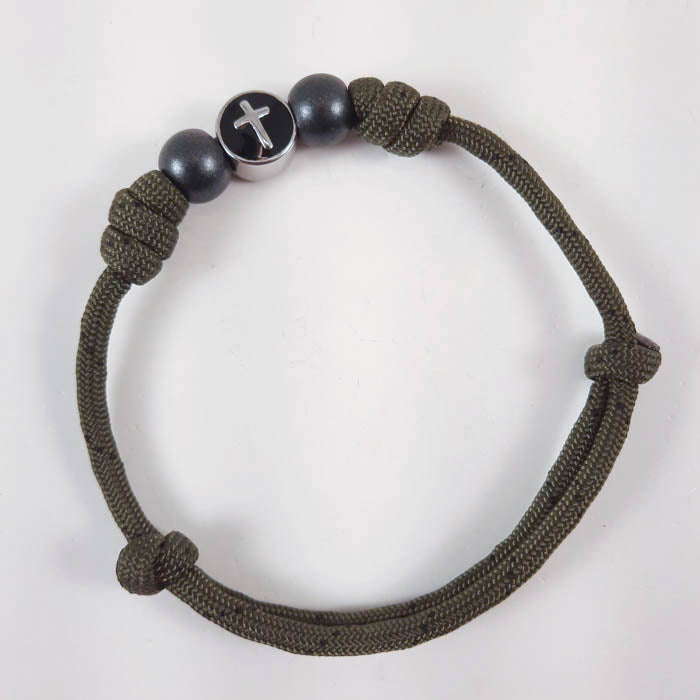Handmade Paracord Wrist Cincture Bracelet with Cross Bead