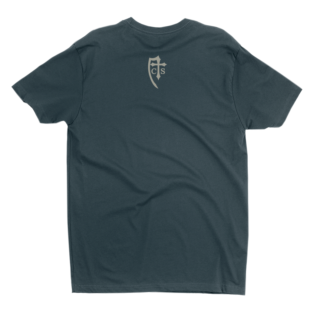 Burning Hearts Catholic T-Shirt Blue Back